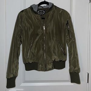 Army Green Bomber Jacket with Hood
